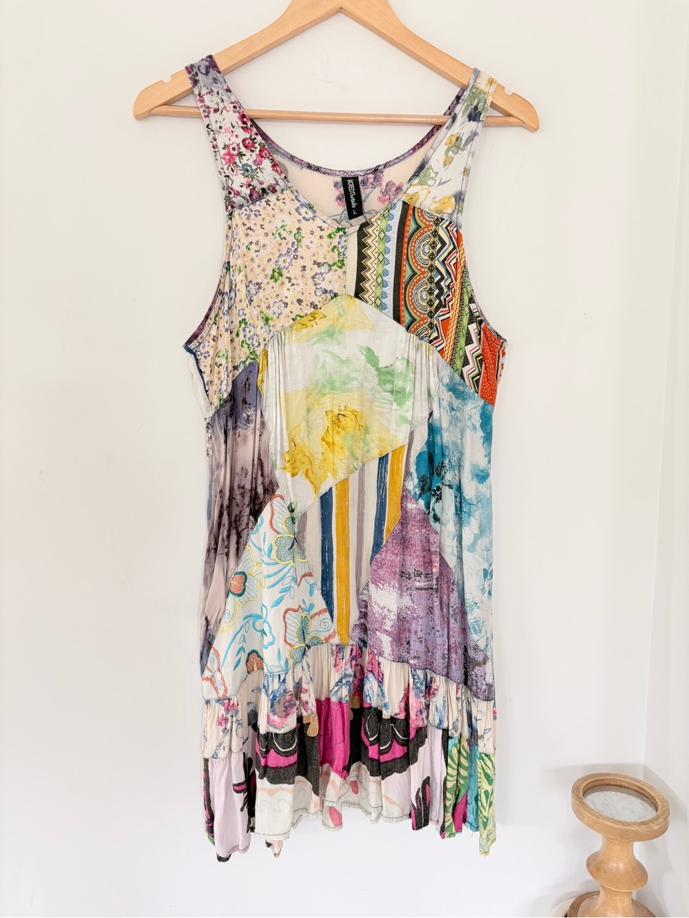 SACRED THREADS L Patchwork Dress Multicolor Boho Embroidered Floral Festival - Picture 6 of 14